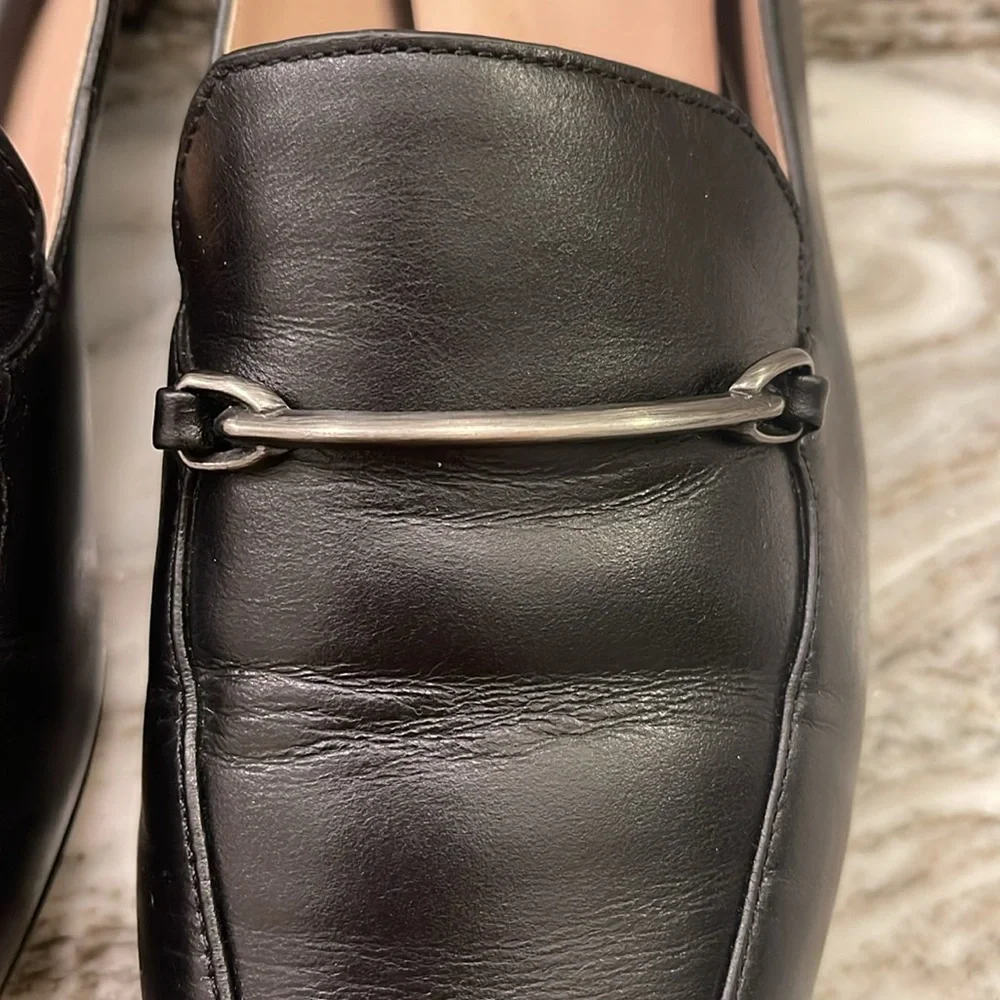 27 EDIT Black Leather Loafers/Decorative Heel/ Style Rita/ Naturalizer